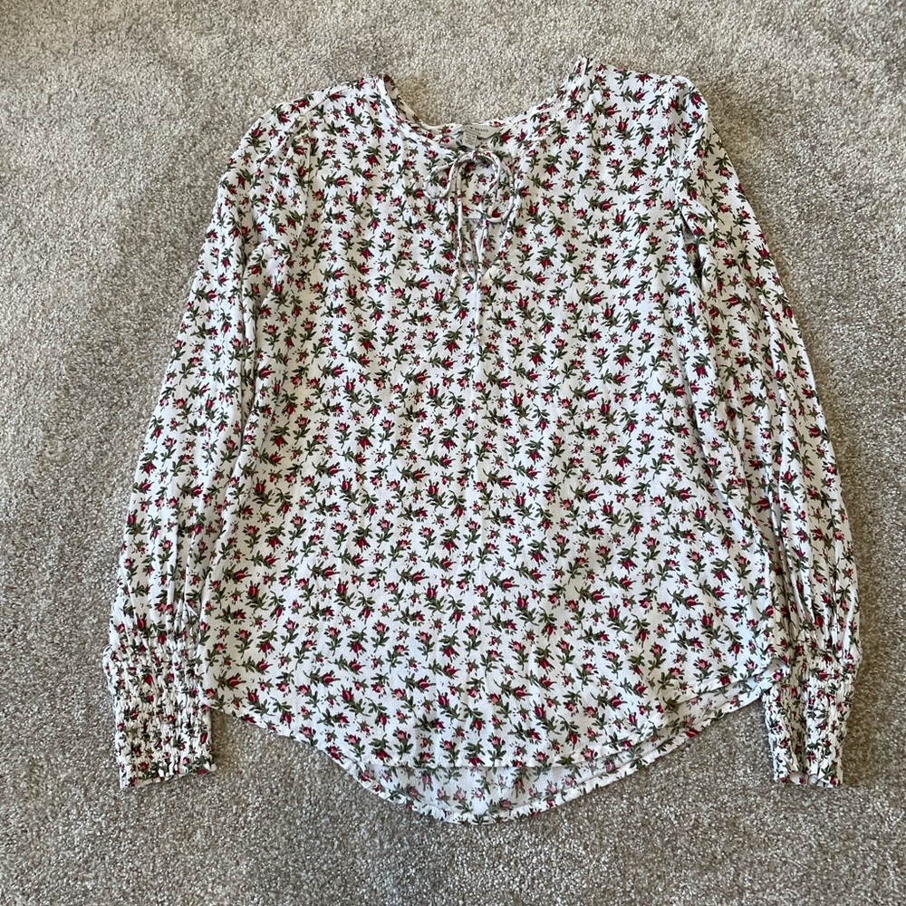 Lucky Brand Red Floral Print Blouse, XS